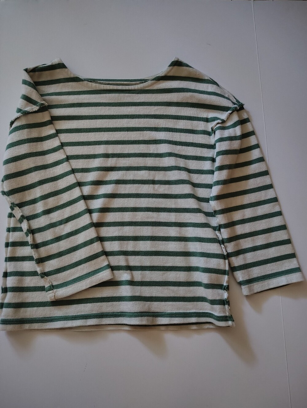 Madewell Green & Cream Striped Long Sleeve Tee